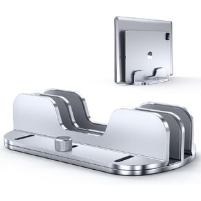 Vertical Laptop Stand Holder for Desk, Aluminium Dual Slots Laptop Stand with Adjustable Dock Fits All MacBook, Surface, HP, Dell, Chromebook, Lenovo, Up to 17.3-inch Laptop & Tablet