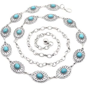 Turquoise Belly Chain Waist Belt for Women Alloy Oval Beach Bikini Body Chain Jewelries Accessories for Dresses