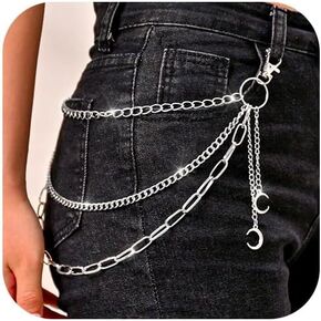 Moon Pants Chain Silver Layered Wallet Chain Goth Punk Jean Chains for Women and Girls