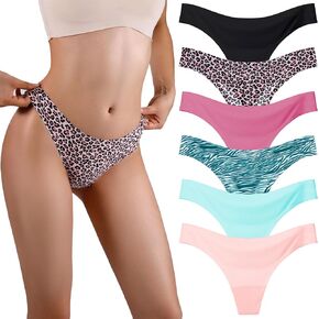 Seamless Thongs for Women No Show Thong Underwear Stretchy Sexy Ladies Panties 6 Pack