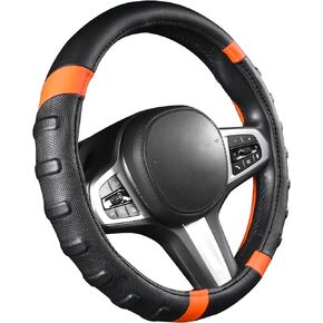 AUTOYOUTH car Steering Wheel Cover, Anti-slip Microfiber Leather Universal Fit for Car, SUV, Truck Heavy Duty, Anti-Slip, Excellent Grip Standard Size 15 inch, Orange/Black (BLACK)
