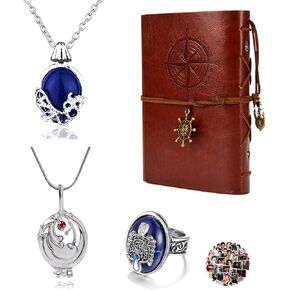 UoYu YouU 24 pcs The Vampire Diaries Jewelry Set Vintage Leather Writing Journal Notebook Daywalking Katherine Sapphire Crystal Pendant Necklaces Damon's Ring Movie Stickers