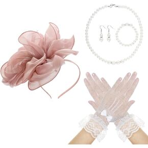 1920s Fascinators for Women Tea Party Fascinators Hat Headband and Gloves for Tea Party Halloween Cocktail Wedding