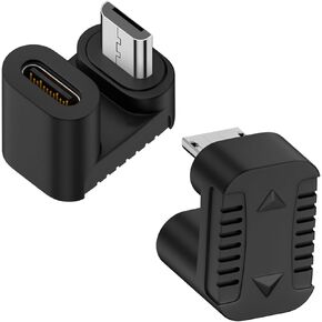 QIANRENON USB C to Micro USB Charging Data U Shaped Connector USB C Female to Micro USB Male 180 Degree Angle Down Adapter Plug 10W (5V2A) 480Mbps, U Angle Pitch 5.4mm, 2Pcs (Reverse)