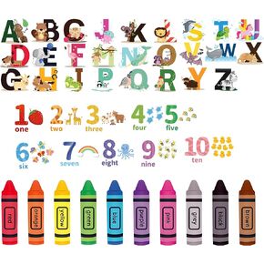 Animal Alphabet Numbers Colour Pens Wall Decals Stickers Kids Peel and Stick Removable for Room décor Letters ABC Classroom Playroom Decorations Educational Bedroom Nursery