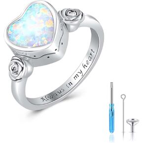 خاتم جرة القلب للرماد 925 من الفضة الاسترليني الوردي أوبال حرق جرة الجرة يحمل رمادًا تذكاريًا محبوبًا مجوهرات رماد تذكارية للنساء والفتيات مقاس 7-9 in Kuwait