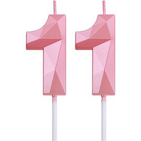 2 inch Gold 11 Birthday Candles, 3D Diamond Number 11 Cake Topper for Boys Girls Birthday Party Decorations Theme Party