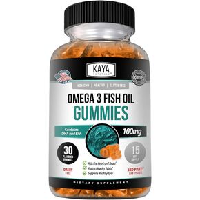 Kaya Naturals Omega 3 Fish Oil Gummies |Fish Oil Supplement with EPA & DHA Fatty Acids | Helps Support Brain, Eye & Joint | Heart Health & Immune Support | Non-GMO - 30 Count