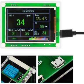 DC 5V Air Quality Monitor, Air Pollution Detector Meter Sensor Tester with 2.8" TFT Screen for Monitoring PM2.5 Temperature Humidity and Air Particulates for Indoor/Outdoor