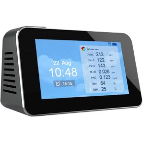 9 in 1 Air Quality Detector Smart Air Quality Monitor AQI, PM2.5, PM1.0, PM10, Formaldehyde (HCHO), TVOC, Temperature, Humidity, Time/Date/Alarm Multifunction