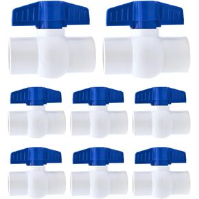 8 Pack 3/4" PVC Ball Valve, Shut Off Valve Slip for Water Pipe, Swimming Pool, Plumbing & Irrigation System, Shut-Off Ball Valve Socket with Easy Turn Blue T-Handle Schedule SCH 40