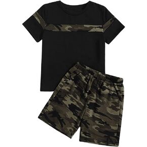 Floerns Toddler Boy's Camo Print Tee Shirts Track Shorts Set Two Piece Outfit