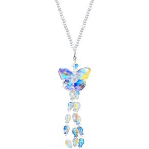 Crystal Butterfly Car Mirror Decor Hanging, AFUNTA Car Charms Rear View Mirror Hanging Accessories Colored Fish Hanging Crystals for Decoration