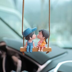 Cute Swinging Couple Car Hanging Ornament, Cartoon Boy and Girl Lovers Rear View Mirrior Hanging Accessories, Car Interior Decorations Charm Pendant for Men Women Teens Gift (Sitting Couples)