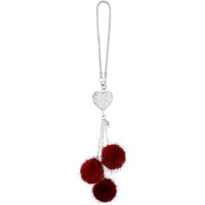 Love Heart Diamond with Plush Ball Car Hanging Ornament, Car Bling Rear View Mirror Lucky Hanging Ornaments Rhinestones Diamond Love Heart Car Accessories for Women & Men(Burgundy Red)