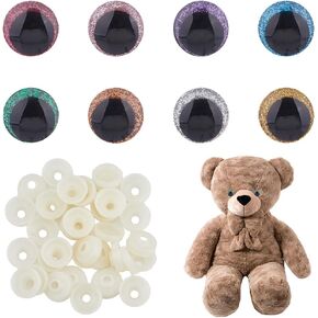 SUPERFINDINGS 48 Sets 8 Colors 3D Glitter Safety Eyes Colorful Round Craft Crochet Eyes with Washers Stuffed Animal Eyes for DIY of Puppet Bear Plush Animal Christmas Decoration
