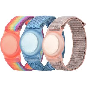 3 Pack Kids Wristband Compatible with Apple AirTag, Protective Case for Air Tag GPS Tracker Holder with Nylon Bracelet, Adjustable Anti Lost Watch Band for Toddler Child Elder