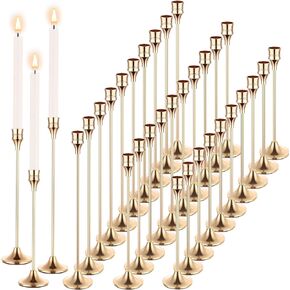 30 Pcs Taper Gold Candle Holders Decorative Gold Candlestick Holder Metal Candle Holder Decor Gold Candlesticks Gold Candle Sticks for Home Decor Wedding Dinning Party