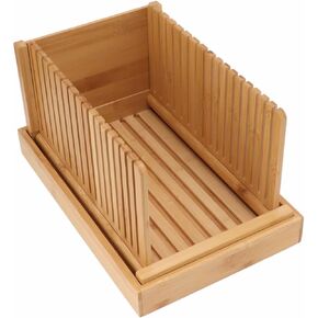 Bamboo Bread Slicer Toast Loaf Slicer Foldable Cutting Guide with Crumb Tray DIY Baking Pastry Tools for Kitchen Homemade Bread Loaf Bagels