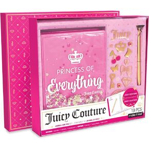 Make It Real Juicy Couture Boxed Journal Pen Set - Princess of Everything, Pink & Gold Glitter, w/Pen & Stickers, Diary for Girls Kids Tweens Teens