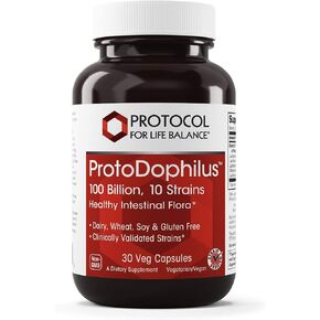 Protocol Proto Dophilus 100 Billion 10 Strains - Supports Digestive Gut Health, Immune System & Detox* - Dairy, Wheat, Soy & Gluten Free - Vegan & Nut Free - 30 Veg Capsules