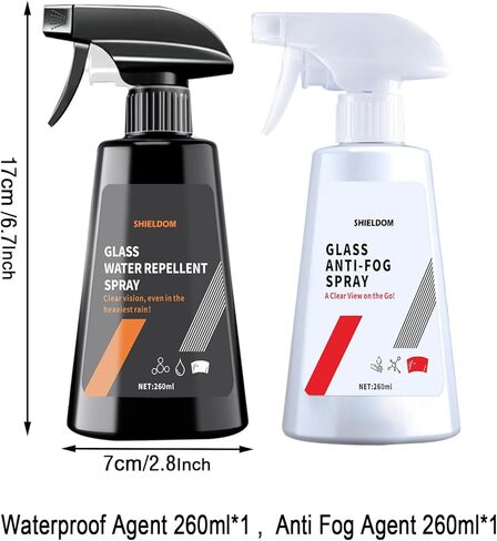 رذاذ مضاد للضباب وبخاخ طارد للماء مزيل ضباب السيارة مضاد للماء لزجاج السيارات والزجاج الأمامي للحماية من الضباب والمطر والثلج - عبوة من قطعتين in Kuwait
