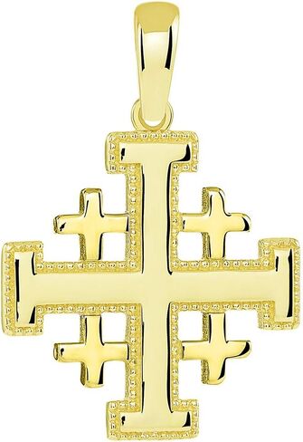 Solid 14k Yellow Gold Crusaders Jerusalem Cross Pendant in Saudi Arabia