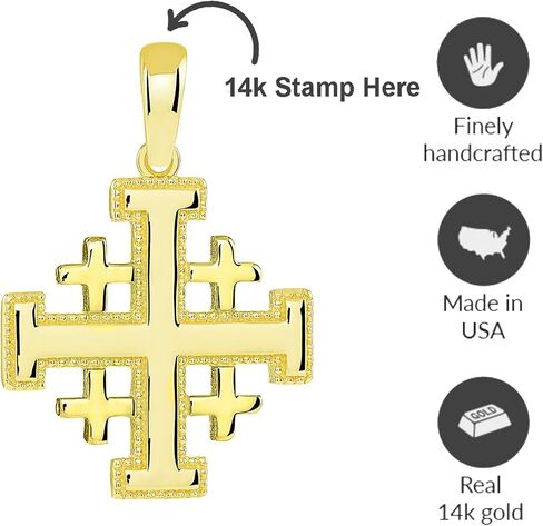 Solid 14k Yellow Gold Crusaders Jerusalem Cross Pendant in Saudi Arabia