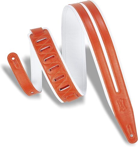 Levy's Leathers 2.5" Garment Leather Guitar Strap Double Racing Stripe Design; Black and Orange (MG317DRS-ORG_BLK) in Saudi Arabia
