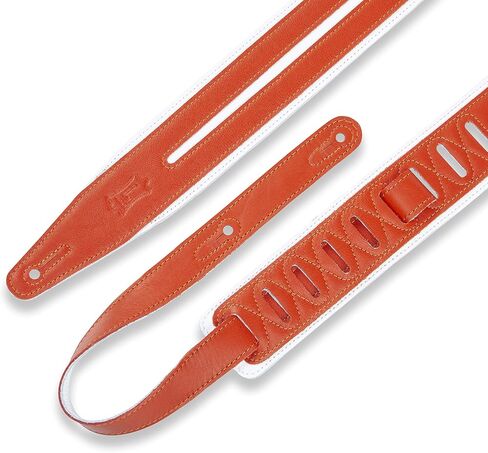 Levy's Leathers 2.5" Garment Leather Guitar Strap Double Racing Stripe Design; Black and Orange (MG317DRS-ORG_BLK) in Saudi Arabia