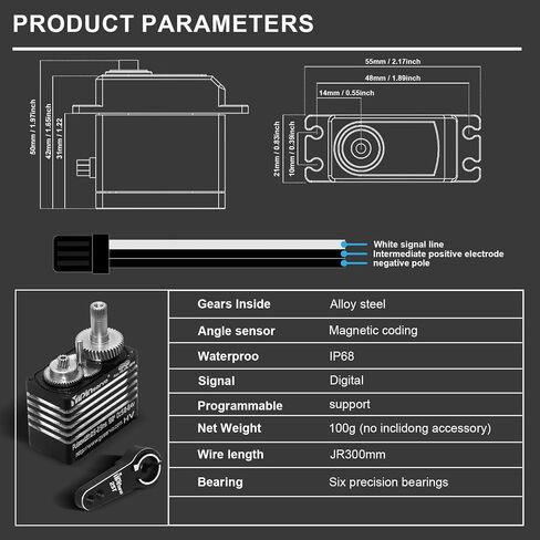 GOUPRC 70kg High Torque 8.4V Metal Oblique Gear High Speed Servo IP68 Waterproof Upgraded All Aluminum Case for 1/8 1/10 1/12 RC Car Crawler Boat Robot (X70S 70kgServo) in Kuwait