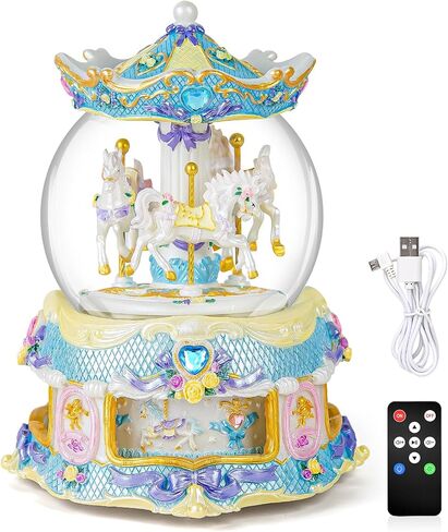 Carousel Horse Snow Globe Gift, Rotating Music Box with USB Charge, Birthday Anniversary for Wife Daughter Girl Girlfriend Husband Musical Box Changeable Light Plays Multiple Songs in Saudi Arabia