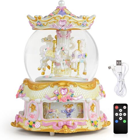 Carousel Horse Snow Globe Gift, Rotating Music Box with USB Charge, Birthday Anniversary for Wife Daughter Girl Girlfriend Husband Musical Box Changeable Light Plays Multiple Songs in Saudi Arabia