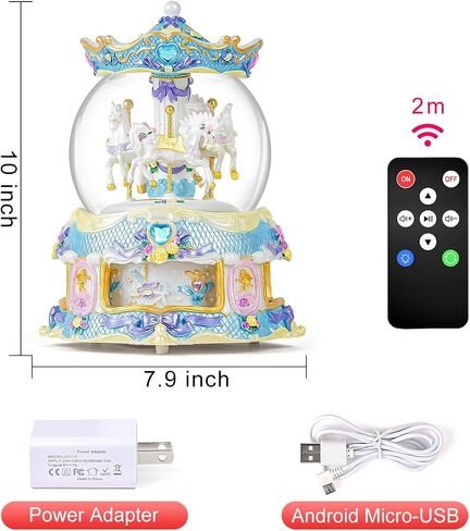 Carousel Horse Snow Globe Gift, Rotating Music Box with USB Charge, Birthday Anniversary for Wife Daughter Girl Girlfriend Husband Musical Box Changeable Light Plays Multiple Songs in Saudi Arabia