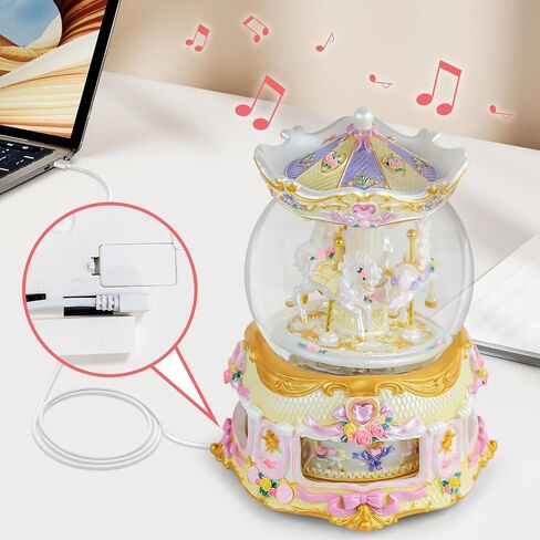 Carousel Horse Snow Globe Gift, Rotating Music Box with USB Charge, Birthday Anniversary for Wife Daughter Girl Girlfriend Husband Musical Box Changeable Light Plays Multiple Songs in Saudi Arabia