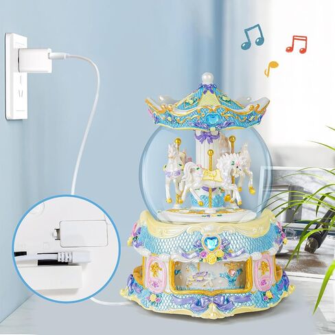 Carousel Horse Snow Globe Gift, Rotating Music Box with USB Charge, Birthday Anniversary for Wife Daughter Girl Girlfriend Husband Musical Box Changeable Light Plays Multiple Songs in Saudi Arabia