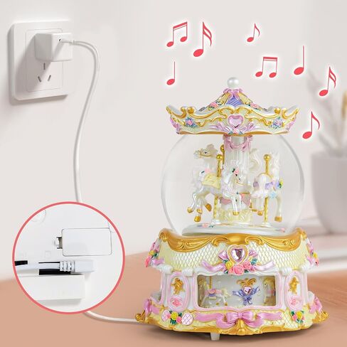 Carousel Horse Snow Globe Gift, Rotating Music Box with USB Charge, Birthday Anniversary for Wife Daughter Girl Girlfriend Husband Musical Box Changeable Light Plays Multiple Songs in Saudi Arabia