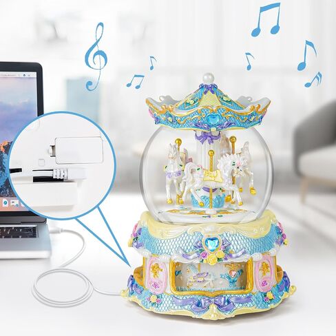 Carousel Horse Snow Globe Gift, Rotating Music Box with USB Charge, Birthday Anniversary for Wife Daughter Girl Girlfriend Husband Musical Box Changeable Light Plays Multiple Songs in Saudi Arabia