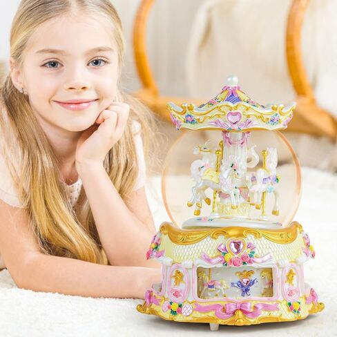 Carousel Horse Snow Globe Gift, Rotating Music Box with USB Charge, Birthday Anniversary for Wife Daughter Girl Girlfriend Husband Musical Box Changeable Light Plays Multiple Songs in Saudi Arabia