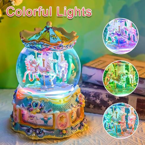 Carousel Horse Snow Globe Gift, Rotating Music Box with USB Charge, Birthday Anniversary for Wife Daughter Girl Girlfriend Husband Musical Box Changeable Light Plays Multiple Songs in Saudi Arabia