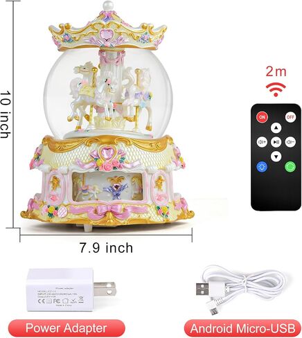 Carousel Horse Snow Globe Gift, Rotating Music Box with USB Charge, Birthday Anniversary for Wife Daughter Girl Girlfriend Husband Musical Box Changeable Light Plays Multiple Songs in Saudi Arabia