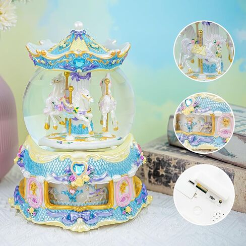 Carousel Horse Snow Globe Gift, Rotating Music Box with USB Charge, Birthday Anniversary for Wife Daughter Girl Girlfriend Husband Musical Box Changeable Light Plays Multiple Songs in Saudi Arabia