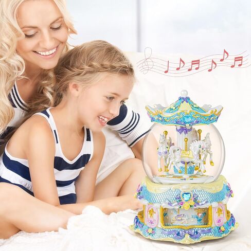 Carousel Horse Snow Globe Gift, Rotating Music Box with USB Charge, Birthday Anniversary for Wife Daughter Girl Girlfriend Husband Musical Box Changeable Light Plays Multiple Songs in Saudi Arabia