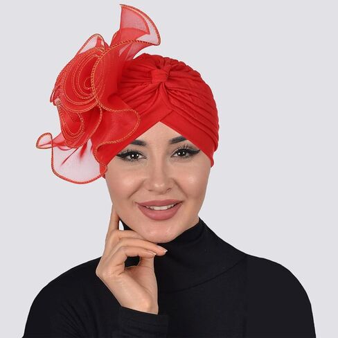غطاء رأس عمامة على شكل زهرة أفريقية للنساء، أغطية رأس سوداء مربوطة مسبقًا، قبعات مرنة ذات ثنيات للحفلات الراقصة (عبوة من قطعتين) in Kuwait