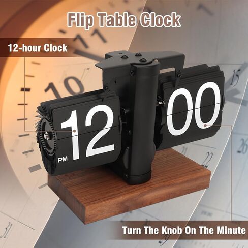Zerone Flip Clock Vintage, Retro Clock Automatic Turning Battery Operated Mechanical Clock for Home, Office, Retro Restaurant Hotel Decoration (Black) in Saudi Arabia