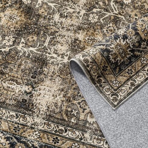 Black Grey Entryway Rug 2x3 Vintage Area Rug Indoor Kitchen Washable Door Mat Living Room Carpet Tribal Distressed Rug Retro Accent Throw Rug for Office Dining Room Bathroom Faux Wool in Saudi Arabia