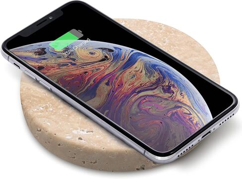 Eggtronic Wireless Charging Stone - Beautiful Wireless Charger, Qi Certified 10W High Speed Charger with Built-in Durable Braided Cable - Travertine in Saudi Arabia