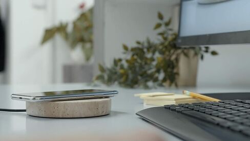 Eggtronic Wireless Charging Stone - Beautiful Wireless Charger, Qi Certified 10W High Speed Charger with Built-in Durable Braided Cable - Travertine in Saudi Arabia