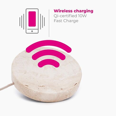 Eggtronic Wireless Charging Stone - Beautiful Wireless Charger, Qi Certified 10W High Speed Charger with Built-in Durable Braided Cable - Travertine in Saudi Arabia