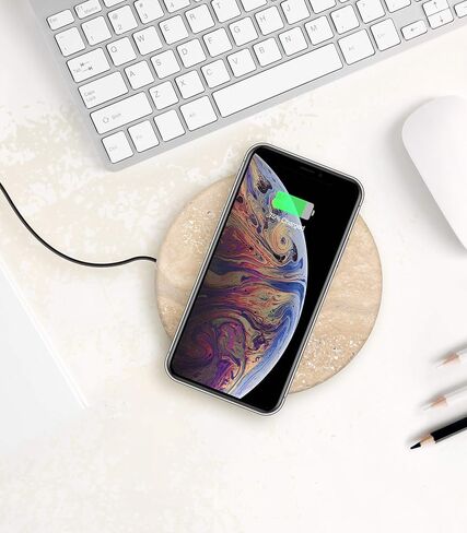 Eggtronic Wireless Charging Stone - Beautiful Wireless Charger, Qi Certified 10W High Speed Charger with Built-in Durable Braided Cable - Travertine in Saudi Arabia